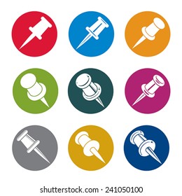 Push pins icons isolated on white background vector set, simplistic symbols vector collections.