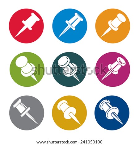 Push pins icons isolated on white background vector set, simplistic symbols vector collections.