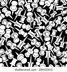 Push pins seamless background, monochrome, single color vector icon set, elements easy to use separately as icons.