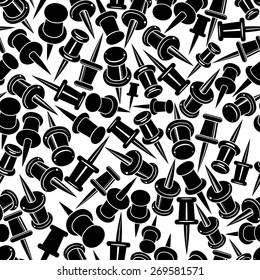 Push pins seamless background, monochrome, single color vector icon set, elements easy to use separately as icons.