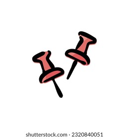 Push pins - Stationery icon (Hand-drawn line, colored version)