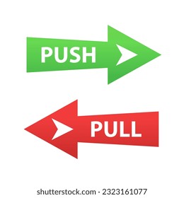 Push pull door sign. Handle to open doors. Outline door illustration design for door opening instructions. Push and pull sign, vector graphic elements, template for door stickers. Vector illustration