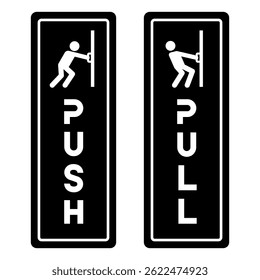 Push and Pull Door sign icon set. Push and Pull label, logo, badge, icons, sticker, emblem, stamp, symbol, black, line circle, flat vector, isolated illustration. Open and close door sign.