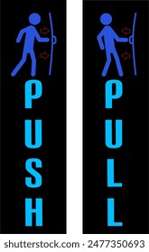 push and pull door sign sticker icon with black background