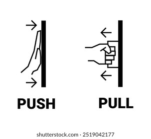 Sinal de porta de puxar, vetor de símbolo de empurrar e puxar, modelo de design, símbolo de porta, ícone de puxar e empurrar mão.