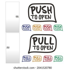 push and pull label sticker decal for door sign in vector file on cartoon style 