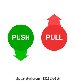 Push and pull sign green and red color with arrows simple sign isolated. EPS 10