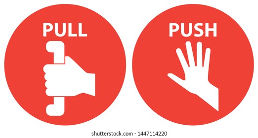 PUSH AND PULL SIGNS , vector illustration, green red icons , with man icon pushing or pulling