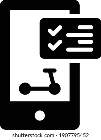 Push Scooter App Check List Concept Vector Glyph Icon Design, Green transport Symbol on white background, eco Motorized scooter Sign, Mobile app uil elements