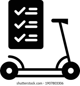 Concepto de la lista de comprobación de la motocicleta Push Scooter, diseño de iconos de los vectores de la motocicleta, símbolo de transporte verde sobre el fondo blanco, signo de motocicleta ecológica,