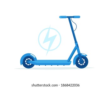 Push scooter. Eco transport future. Battery powered. Electric e-scooter for rent. Vector illustration.