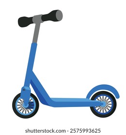 Push scooter vector illustration. Balance bike in blue color isolated on white background. Kick cycle flat design icon. Modern city ecological transport.