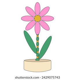 Push und Shake Old Toy. Geometrisch rosa Blume isoliert weißer Hintergrund. Summer Daisy kreatives Design. Vektorgrafik. EPS 10 Editierbarer Strich.