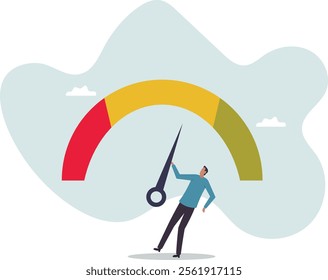 Push skill level, credit score or increase performance, improvement or effort to be better,business concept.flat character.