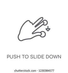 Push to slide down linear icon. Modern outline Push to slide down logo concept on white background from Hands collection. Suitable for use on web apps, mobile apps and print media.