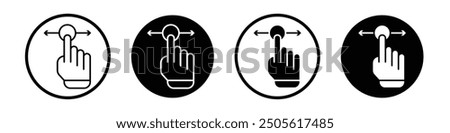 Push to slide right and left gesture vector icon set black filled and outlined style.