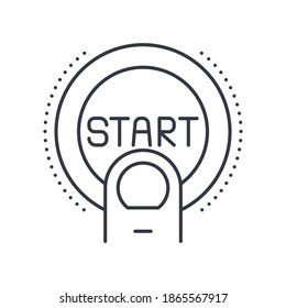 Push start icon, linear isolated illustration, thin line vector, web design sign, outline concept symbol with editable stroke on white background.