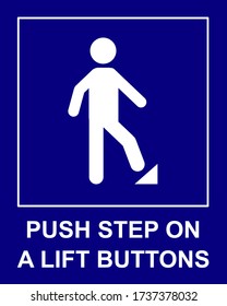 Push step on lift buttons to open sign. The new normal to protect contaminate of virus, bacteria, diseases. Blue vector banner.