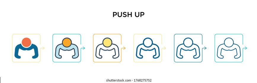 Push up vector icon in 6 different modern styles. Black, two colored push up icons designed in filled, outline, line and stroke style. Vector illustration can be used for web, mobile, ui