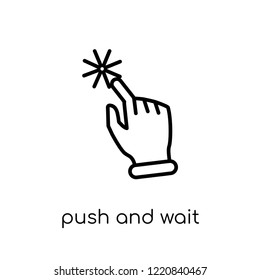 Push and wait gesture icon. Trendy modern flat linear vector Push and wait gesture icon on white background from thin line Hands and guestures collection, editable outline stroke vector illustration
