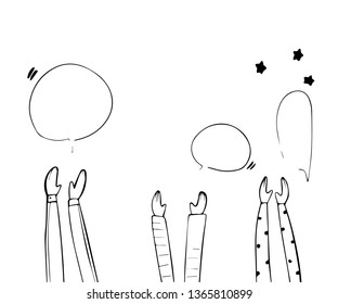 Push your hand up with bubble thoughts and star on white background