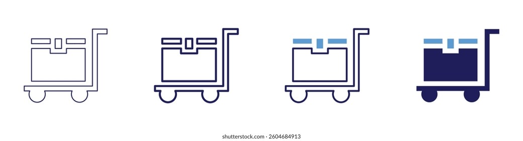 Pushable trolley cart icon in 4 different styles. Thin Line, Line, Bold Line, Duotone. Duotone style. Editable stroke.