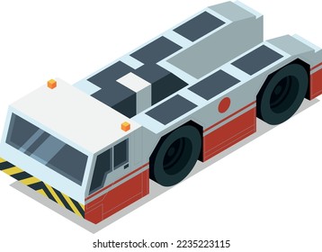 Pushback tractor. Isometric airport vehicle. Transport icon