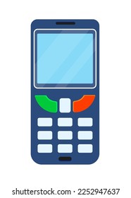 Push-button phone with screen - flat design style single isolated image. Neat detailed illustration of outdated means of communication at a distance. Call or send sms, stay in touch, connection idea