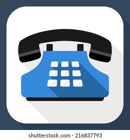 Push-button telephone flat icon with long shadow