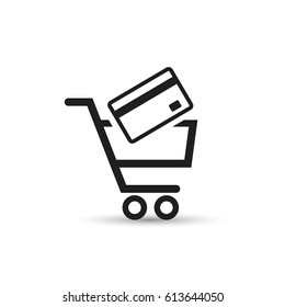 Pushcart with bank card e-commerce icon vector illustration.