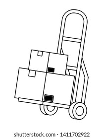 pushcart with box in black and white