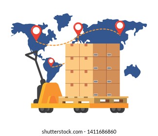 pushcart with box vector illustration