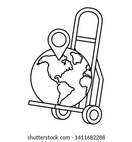 pushcart with a globe in black and white