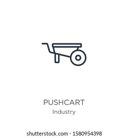 Pushcart icon. Thin linear pushcart outline icon isolated on white background from industry collection. Line vector sign, symbol for web and mobile