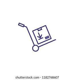 Pushcart line icon. Box, package, parcel on trolley. Logistics concept. Can be used for topics like delivery, shipment, loading, warehouse