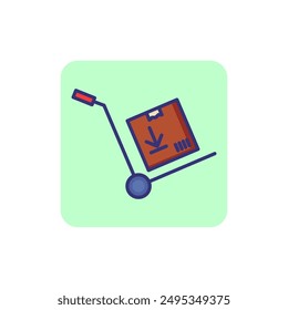 Pushcart line icon. Box, package, parcel on trolley. Logistics concept. Can be used for topics like delivery, shipment, loading, warehouse