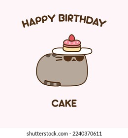 Pusheen Cat Birthday Cake Vector Illustration Birthday Pusheen Cat
