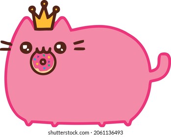 pusheen the chubby cat with chocolate donut and crown