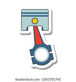 Pusher piston parte del icono de pegatina de papel plano del motor del automóvil. Equipo o pieza de repuesto para taller de reparación de coches aislado en fondo blanco. Transporte, maquinaria, concepto de servicio de coches