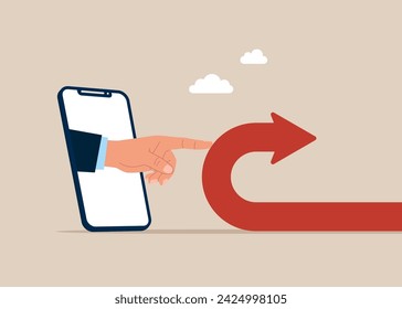 Empuja hacia atrás el símbolo de flecha roja. Ilustración vectorial plana.