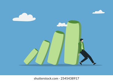 Pushing bar graph, Business people are struggling to maintain their businesses in the midst of the economic crisis.