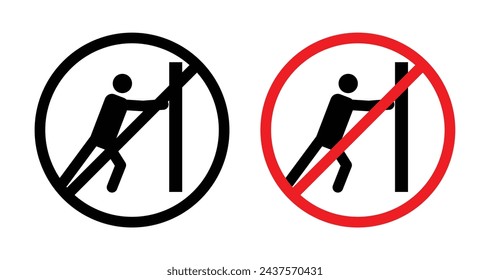 Pushing Behavior Warning Vector Illustration Set. Shoving Prohibited and Safety Caution sign suitable for apps and websites UI design style.