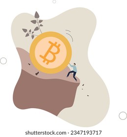 El apretamiento de Bitcoin evita la caída de precios, el riesgo criptomonetario, la fluctuación o volatilidad, la crisis criptográfica o el concepto de ventas por pánico.ilustración vectorial plana.