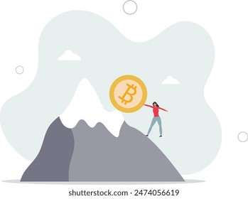 Empujar Bitcoin evita que el Precio se caiga, el riesgo de criptomoneda, la fluctuación o la volatilidad, la crisis de criptomonedas o el concepto de ventas de pánico.