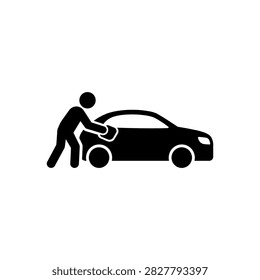 Pushing Broken Down Car Icon Isolated On White Background
