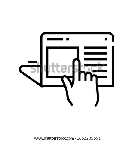 Pushing buttom line icon, concept sign, outline vector illustration, linear symbol.