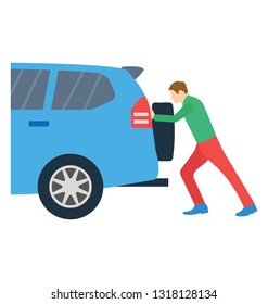 Pushing Car Flat Detailed Icon 