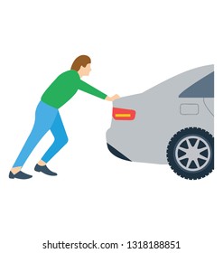 Pushing Car Flat Detailed Icon 