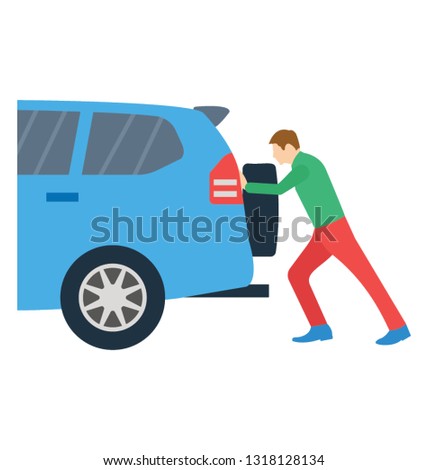 Pushing car flat detailed icon 