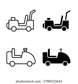 Pushing car icon collection in black color. Stroke Lines and flat silhouette style icons